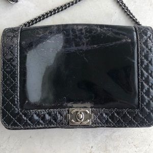 Chanel small boy bag, original grey black recoatin
